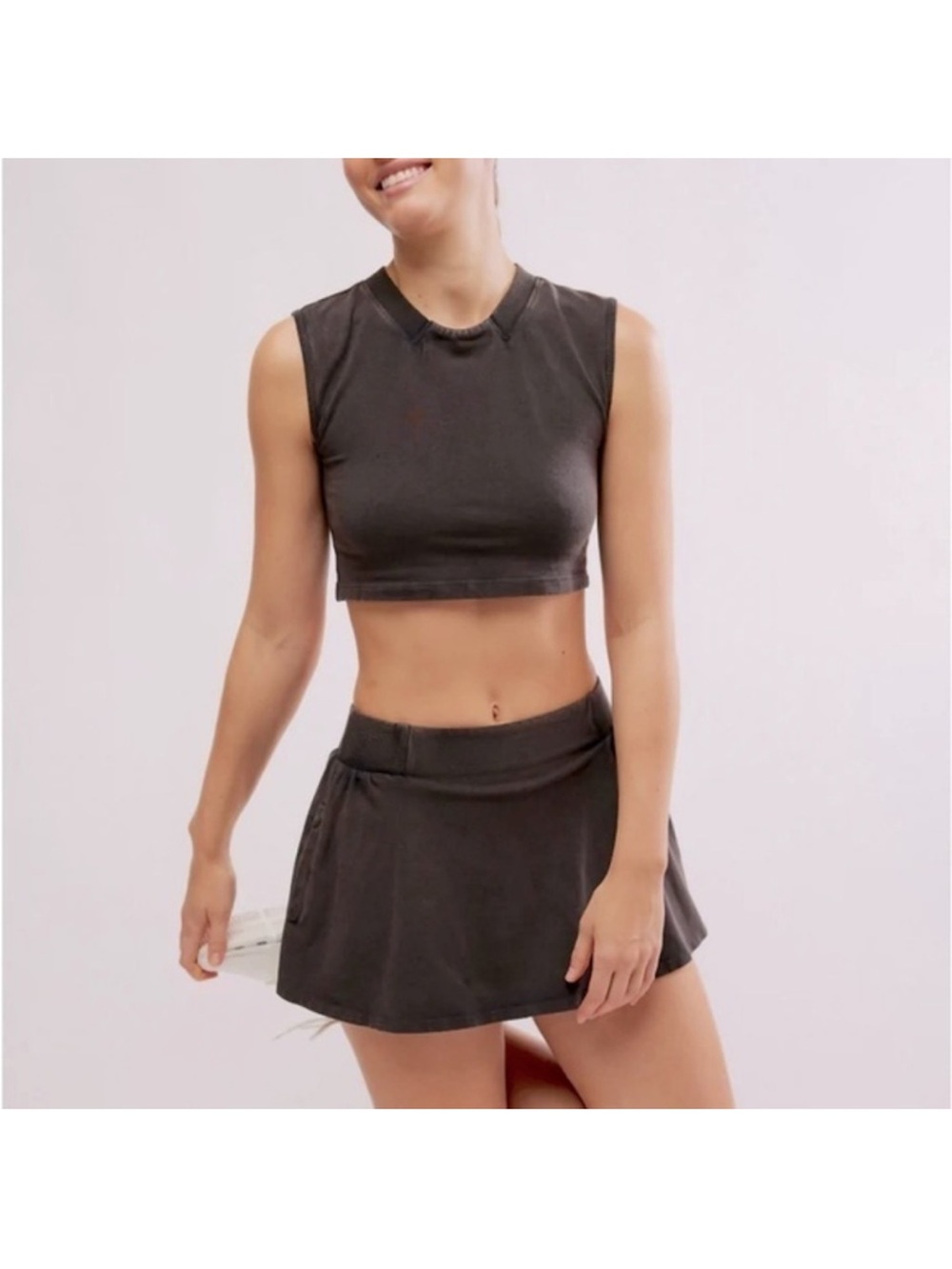 Free People FP Movement Hot Shot Skort Set In Washed black Size XL